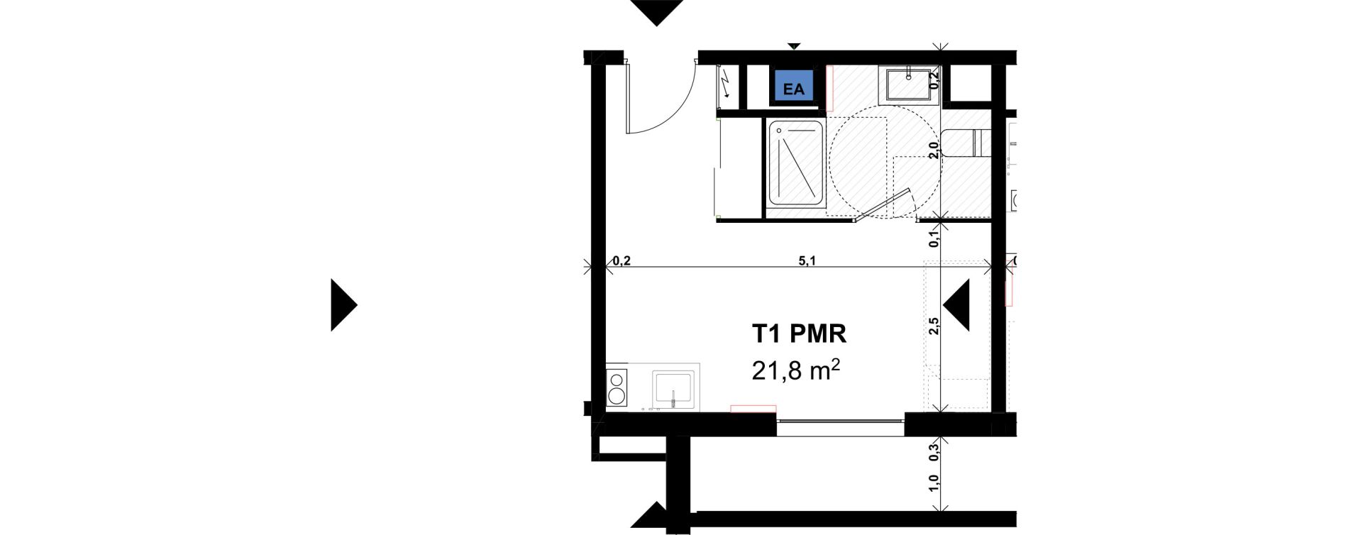 Appartement T1 de 21,80 m2 &agrave; Amiens Intercampus