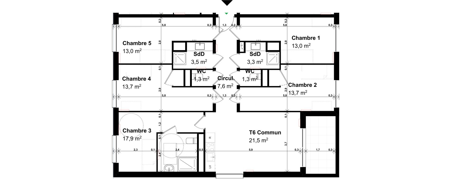 Appartement T6 de 109,80 m2 &agrave; Amiens Intercampus