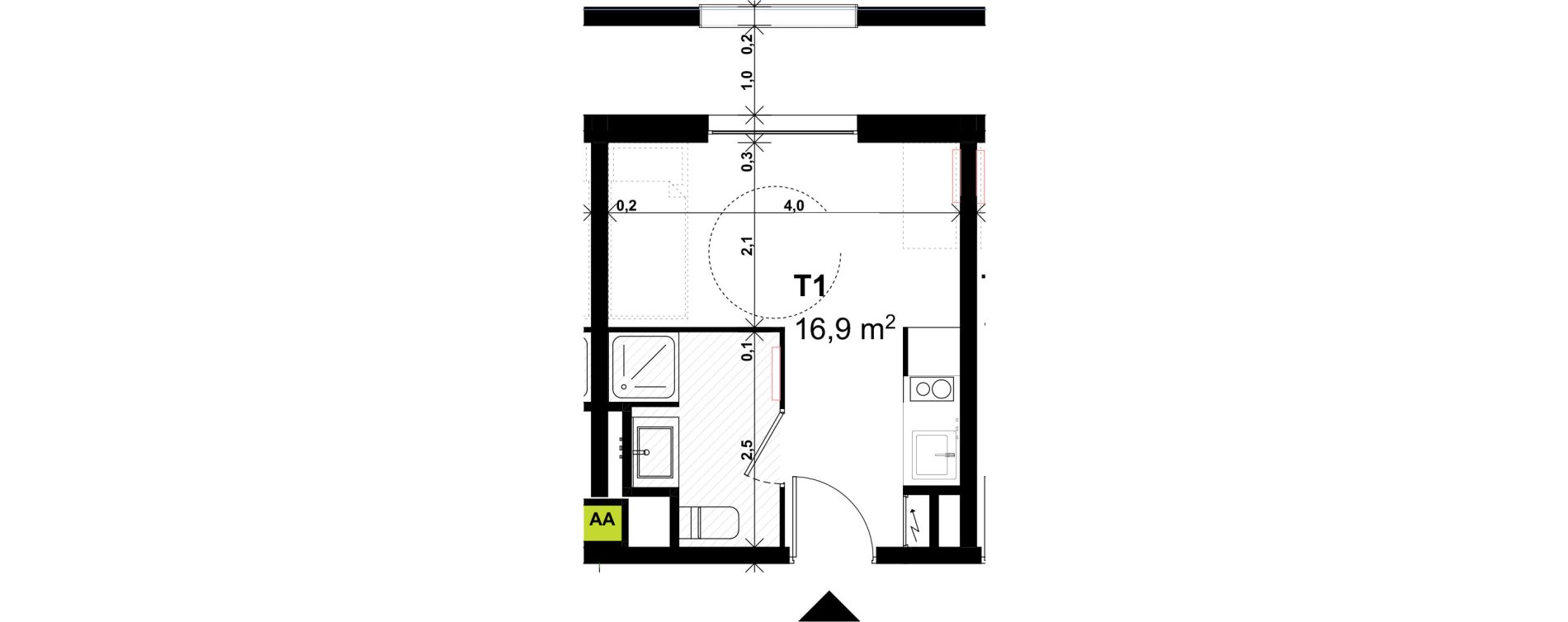 Appartement T1 de 16,90 m2 &agrave; Amiens Intercampus