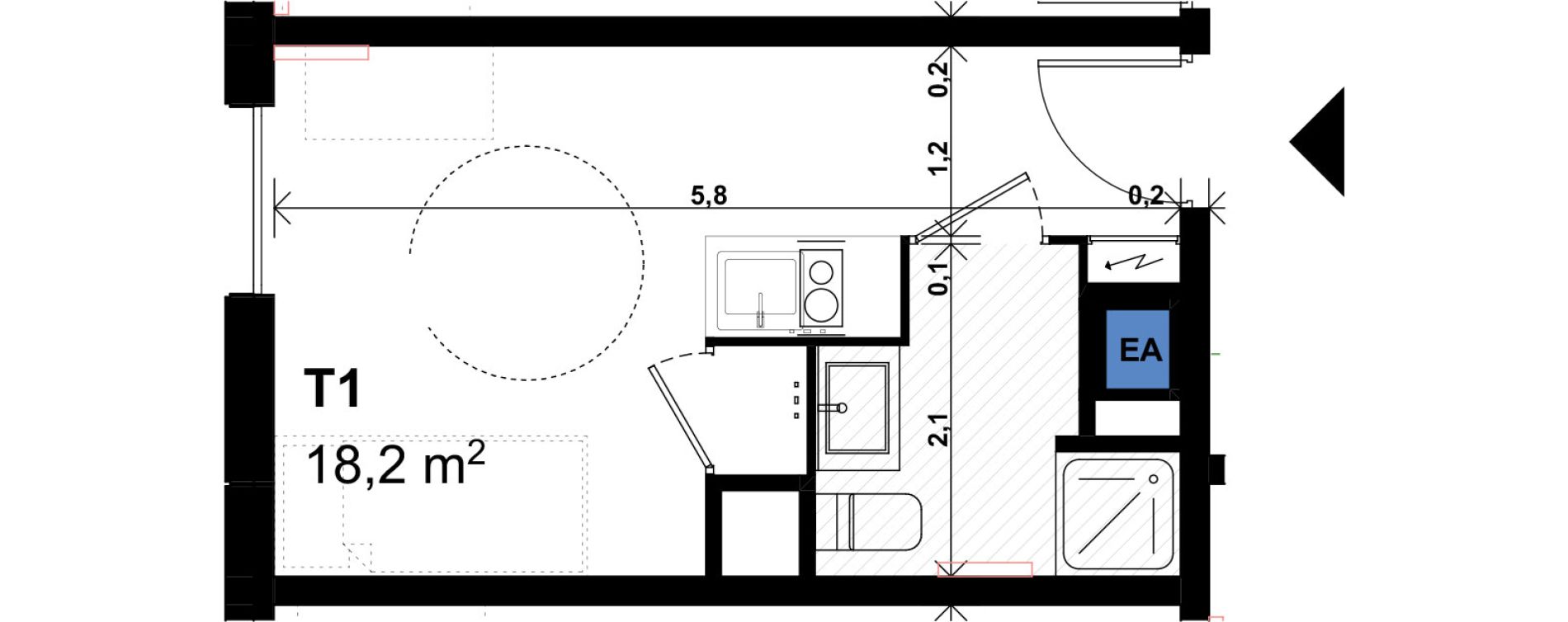Appartement T1 de 18,20 m2 &agrave; Amiens Intercampus