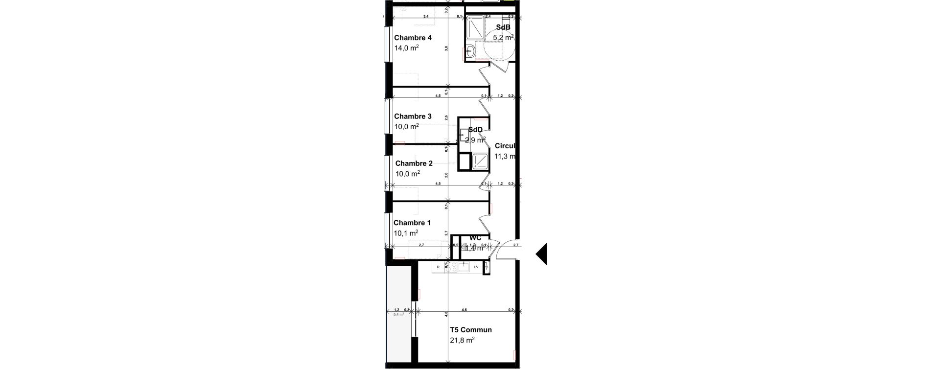 Appartement T5 de 86,70 m2 &agrave; Amiens Intercampus