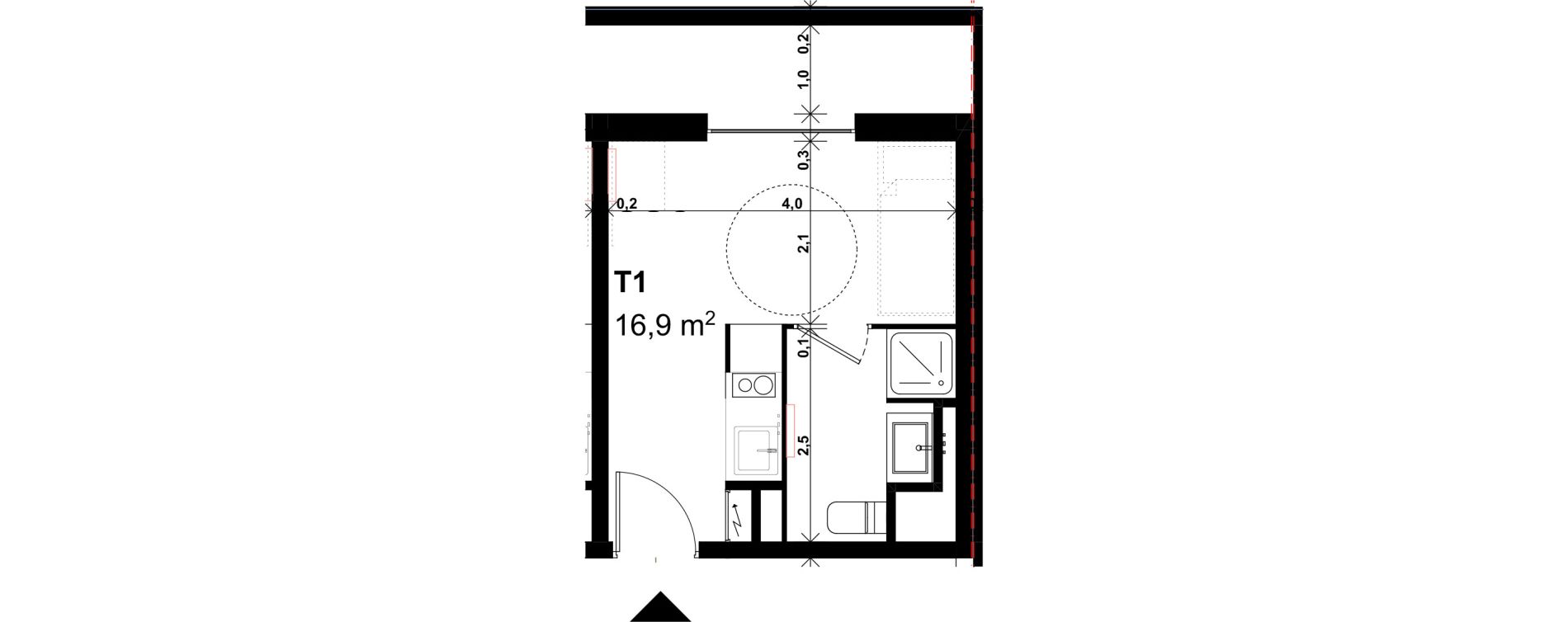 Appartement T1 de 16,90 m2 &agrave; Amiens Intercampus