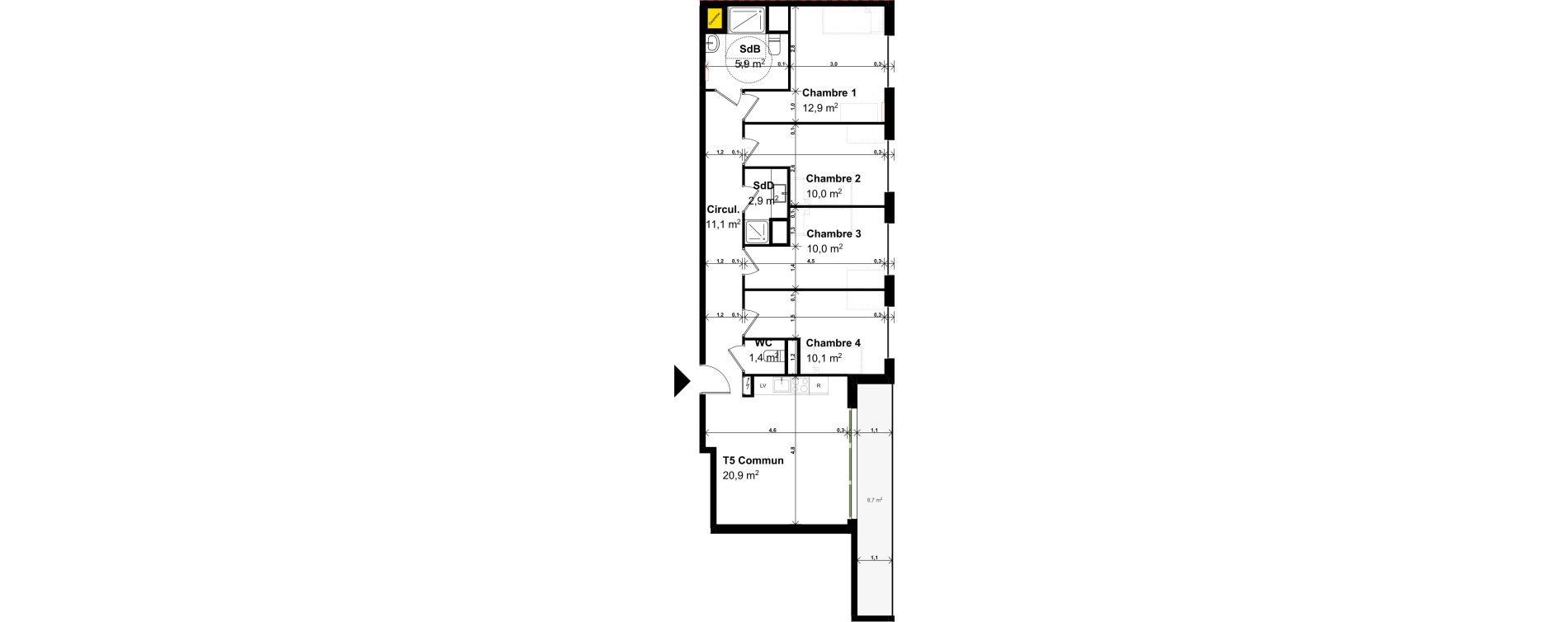 Appartement T5 de 85,20 m2 &agrave; Amiens Intercampus