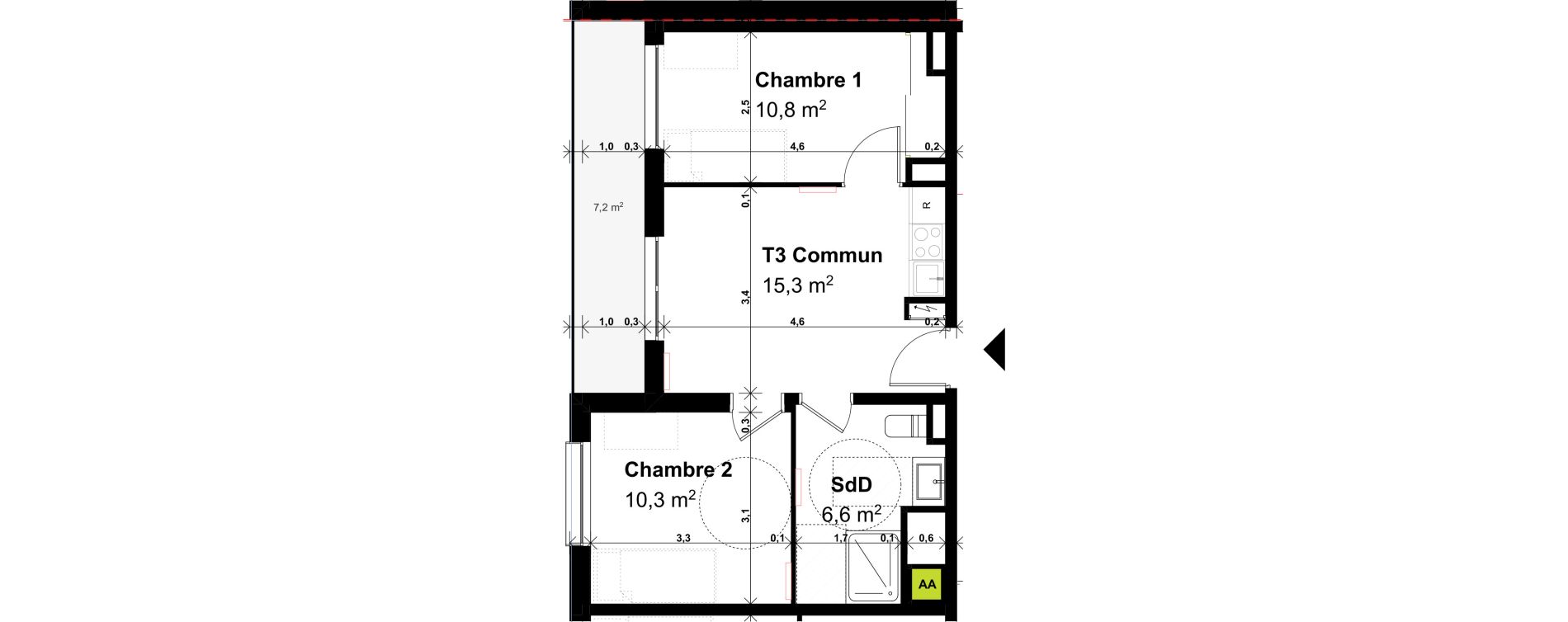 Appartement T3 de 43,00 m2 &agrave; Amiens Intercampus