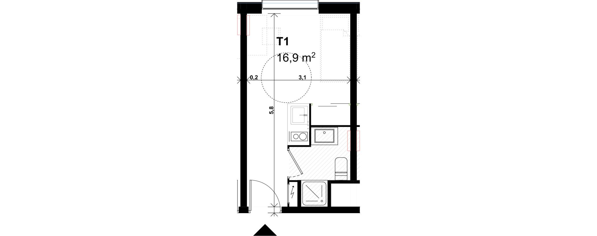 Appartement T1 de 16,90 m2 &agrave; Amiens Intercampus