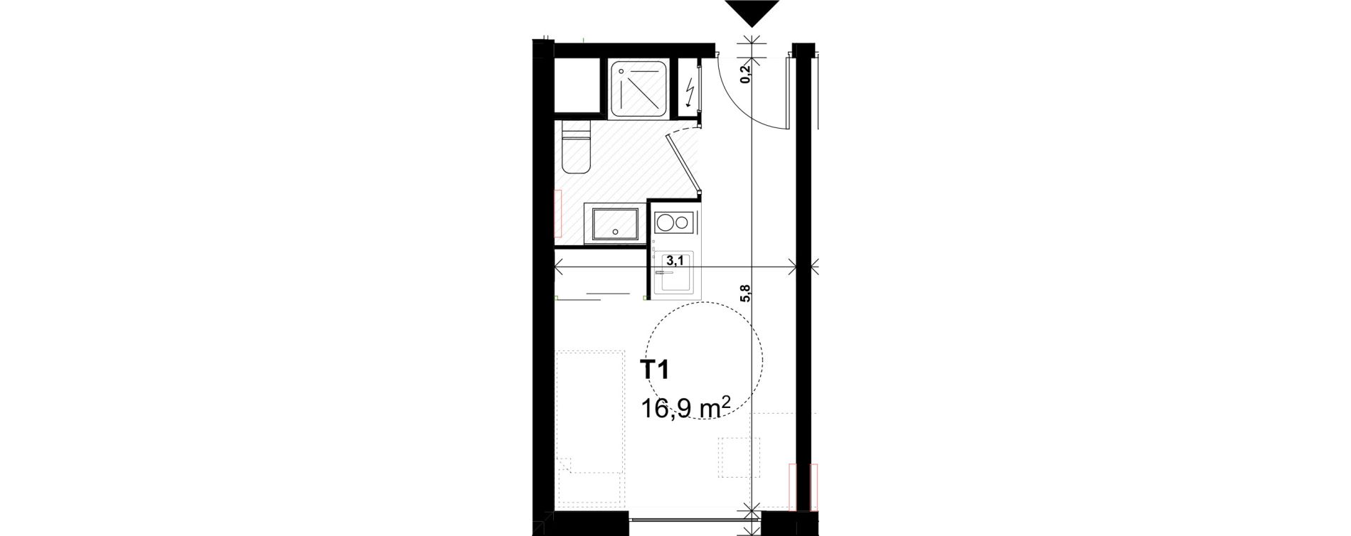 Appartement T1 de 16,90 m2 &agrave; Amiens Intercampus
