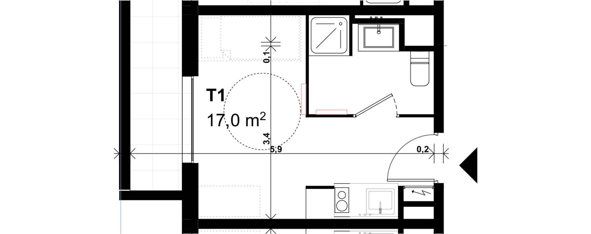 Appartement T1 de 17,00 m2 &agrave; Amiens Intercampus