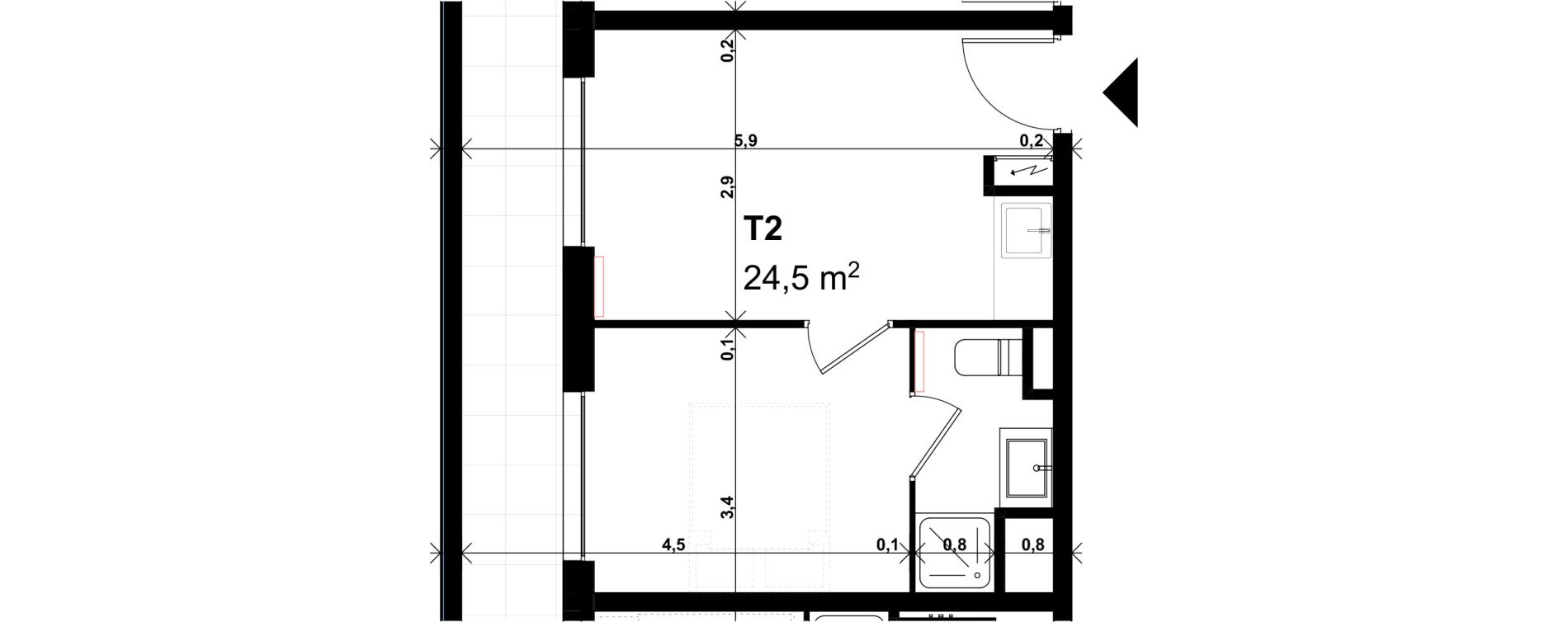 Appartement T2 de 24,50 m2 &agrave; Amiens Intercampus