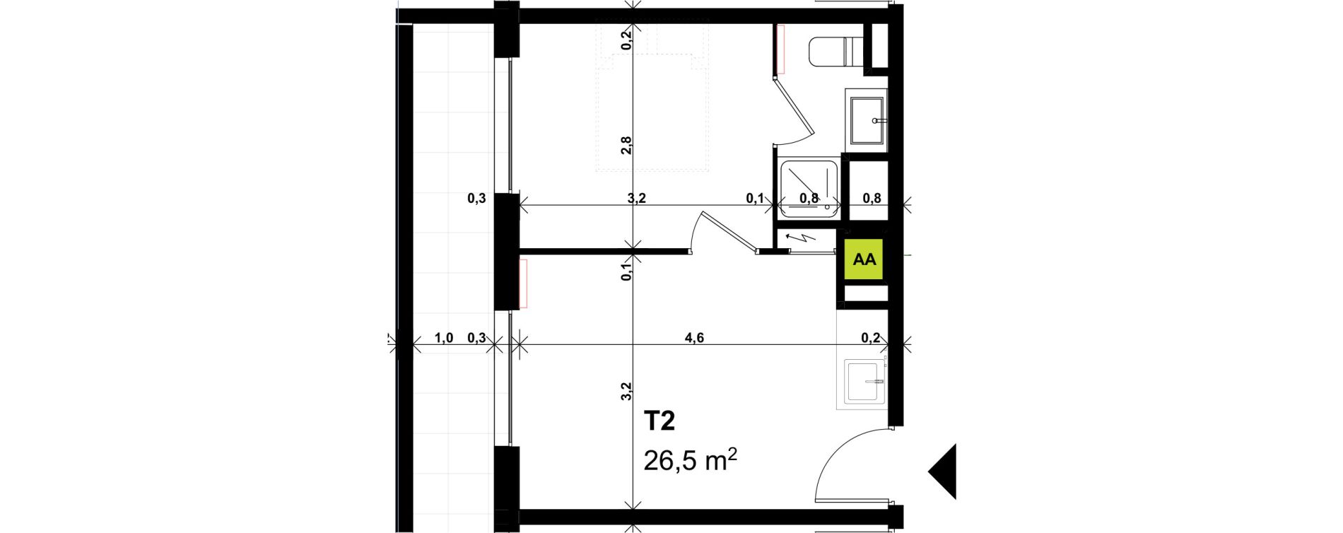 Appartement T2 de 26,50 m2 &agrave; Amiens Intercampus