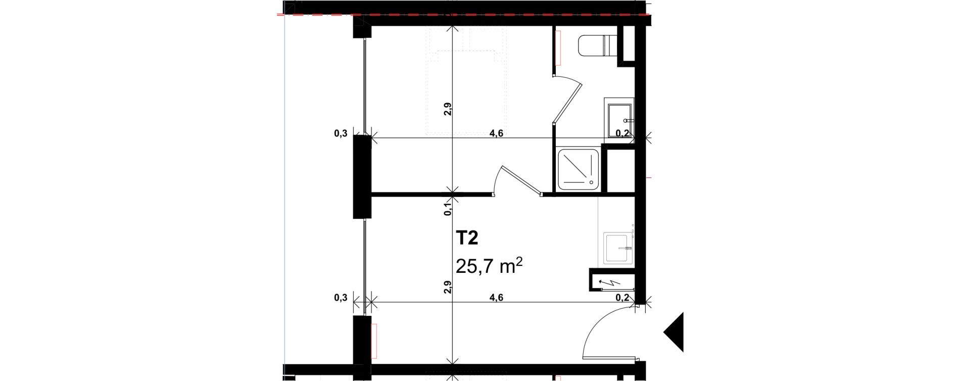 Appartement T2 de 25,70 m2 &agrave; Amiens Intercampus