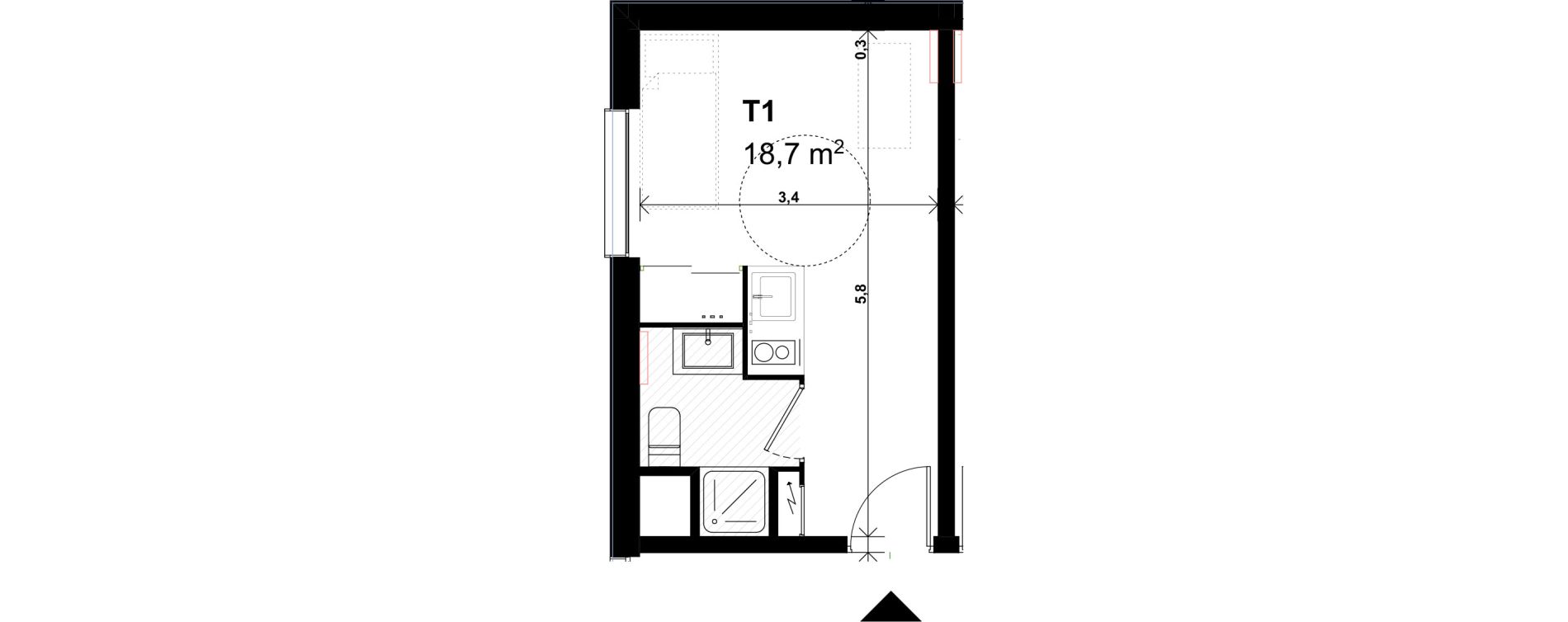 Appartement T1 de 18,70 m2 &agrave; Amiens Intercampus