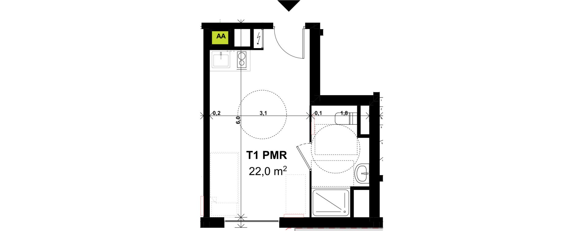 Appartement T1 de 22,00 m2 &agrave; Amiens Intercampus