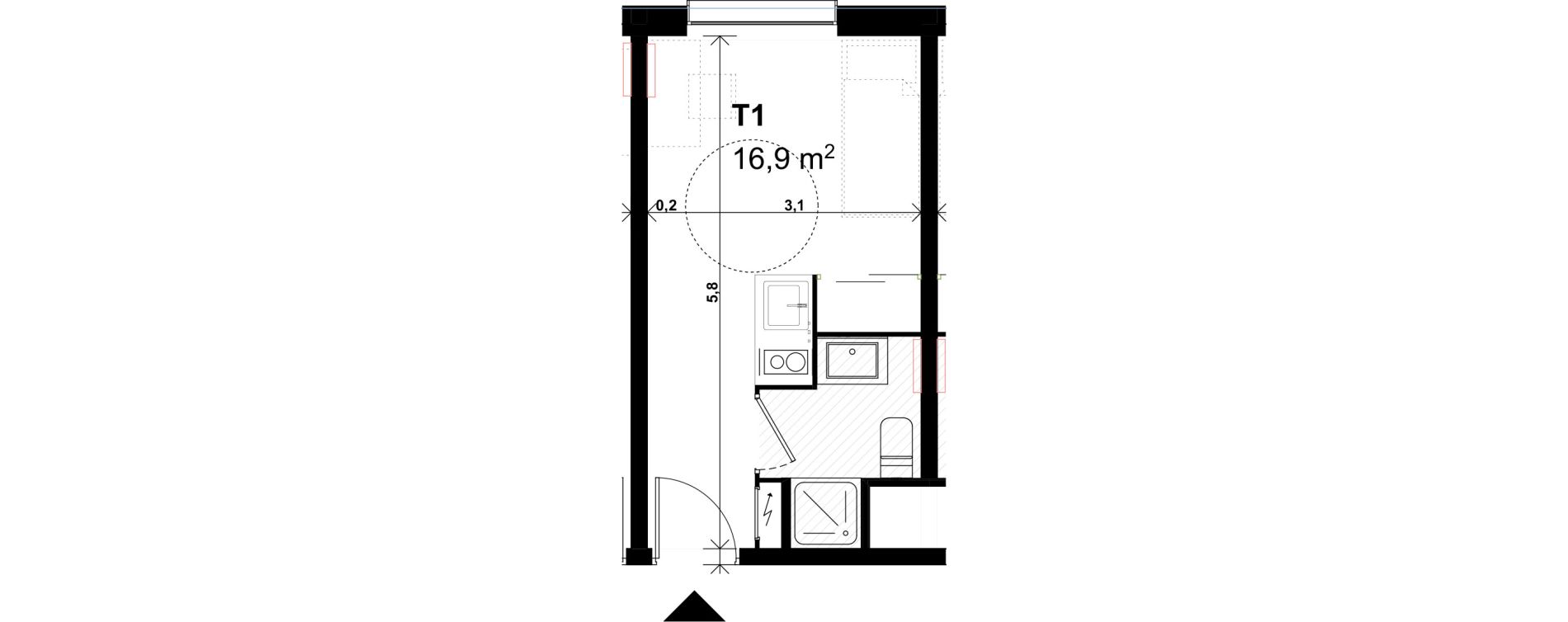 Appartement T1 de 16,90 m2 &agrave; Amiens Intercampus