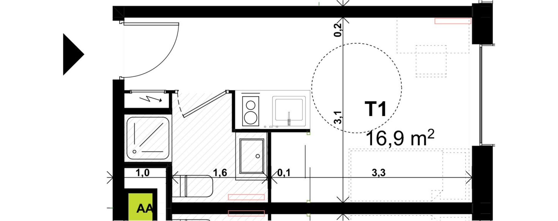 Appartement T1 de 16,90 m2 &agrave; Amiens Intercampus