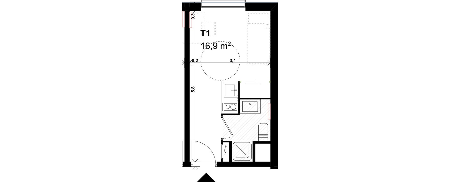 Appartement T1 de 16,90 m2 &agrave; Amiens Intercampus