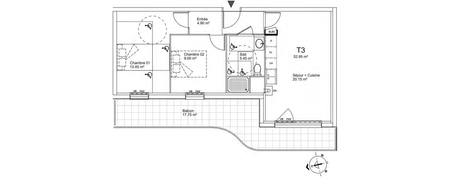 Appartement T3 de 52,95 m2 &agrave; Fort-Mahon-Plage Centre
