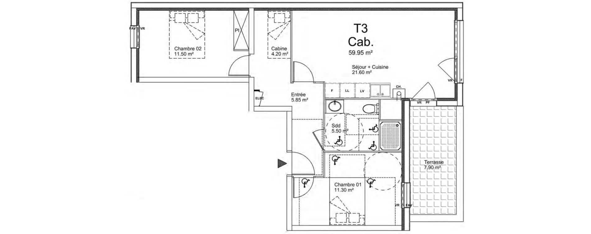 Appartement T3 de 59,95 m2 &agrave; Fort-Mahon-Plage Centre