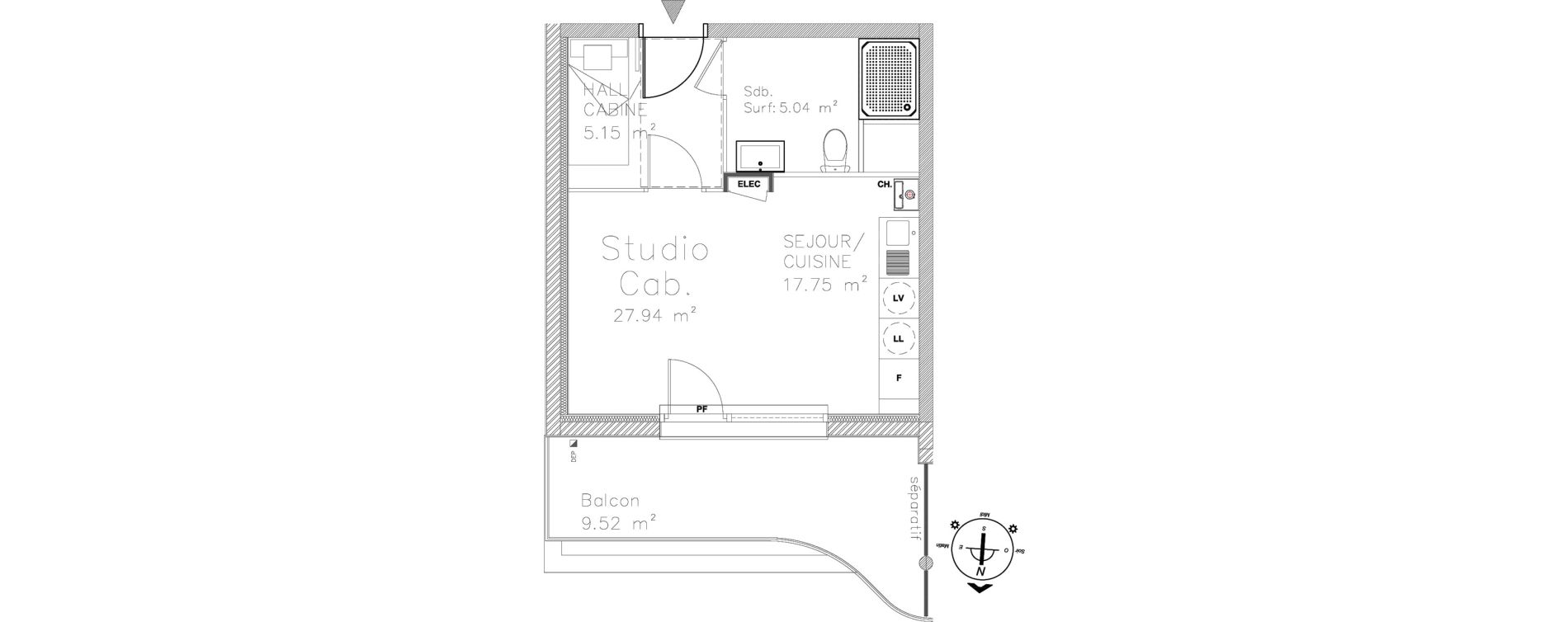 Appartement T1 de 27,94 m2 &agrave; Fort-Mahon-Plage Centre