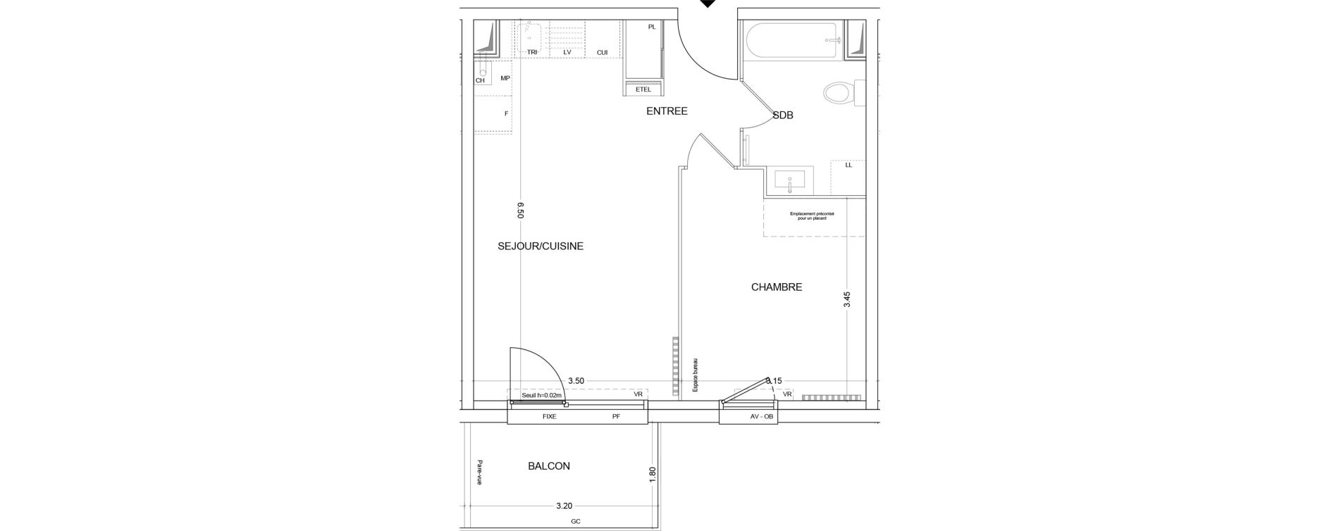 Appartement T2 de 42,22 m2 au Crotoy Centre