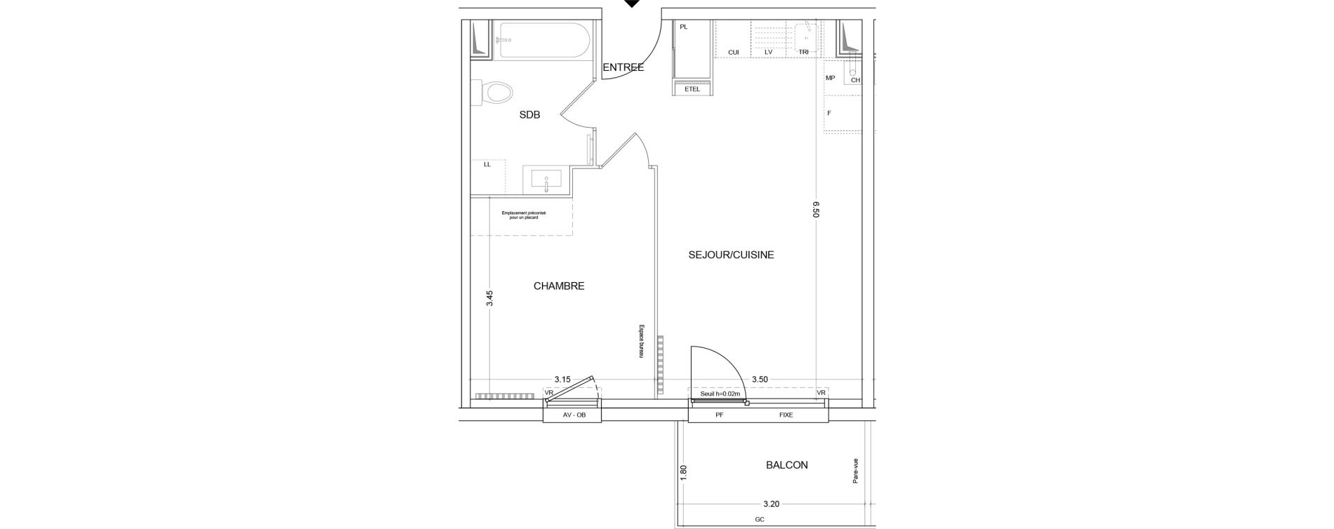 Appartement T2 de 42,22 m2 au Crotoy Centre
