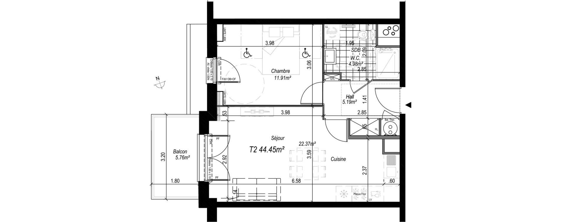 Appartement T2 de 44,45 m2 au Crotoy Centre
