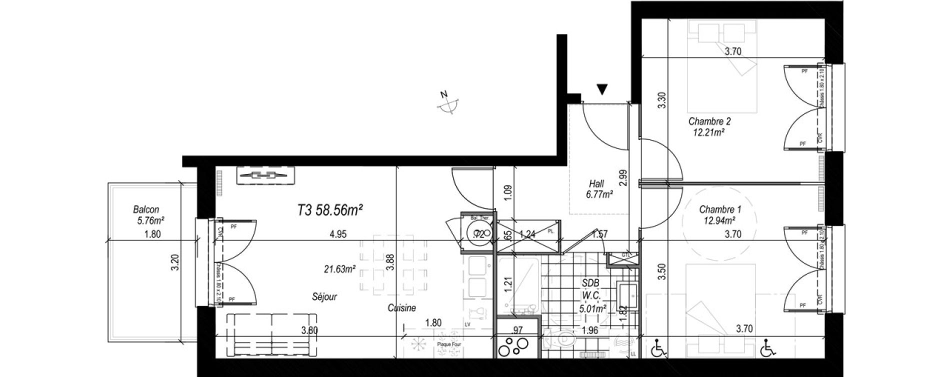 Appartement T3 de 58,56 m2 au Crotoy Centre