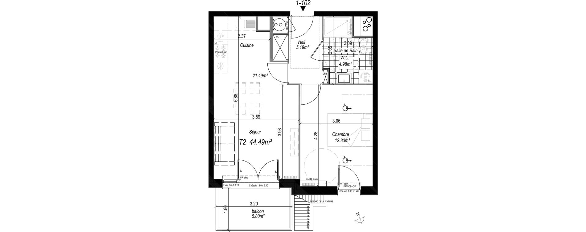 Appartement T2 de 44,49 m2 au Crotoy Centre