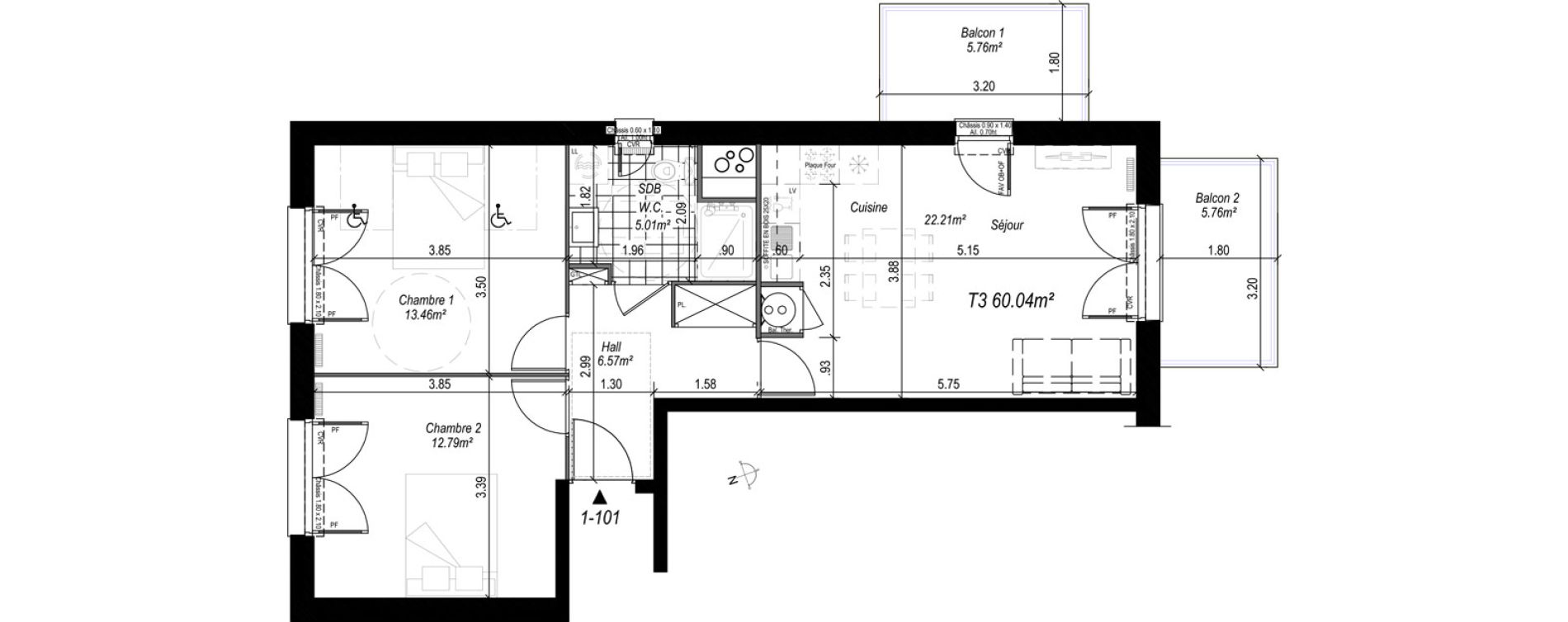 Appartement T3 de 60,04 m2 au Crotoy Centre