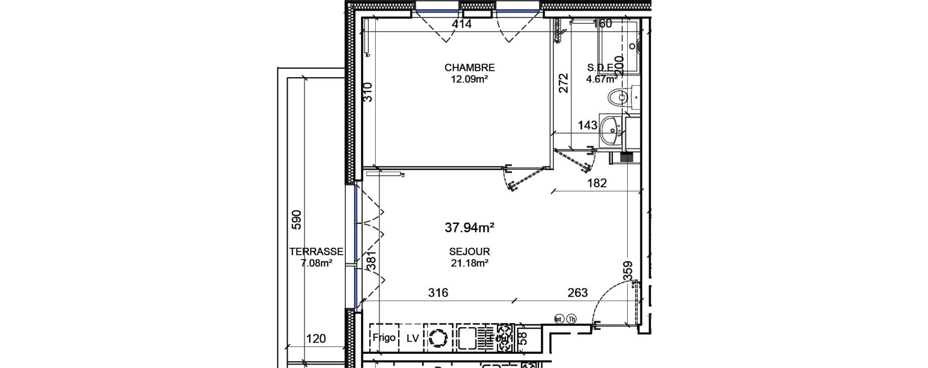 Appartement T2 de 37,94 m2 &agrave; Pont-De-Metz Centre