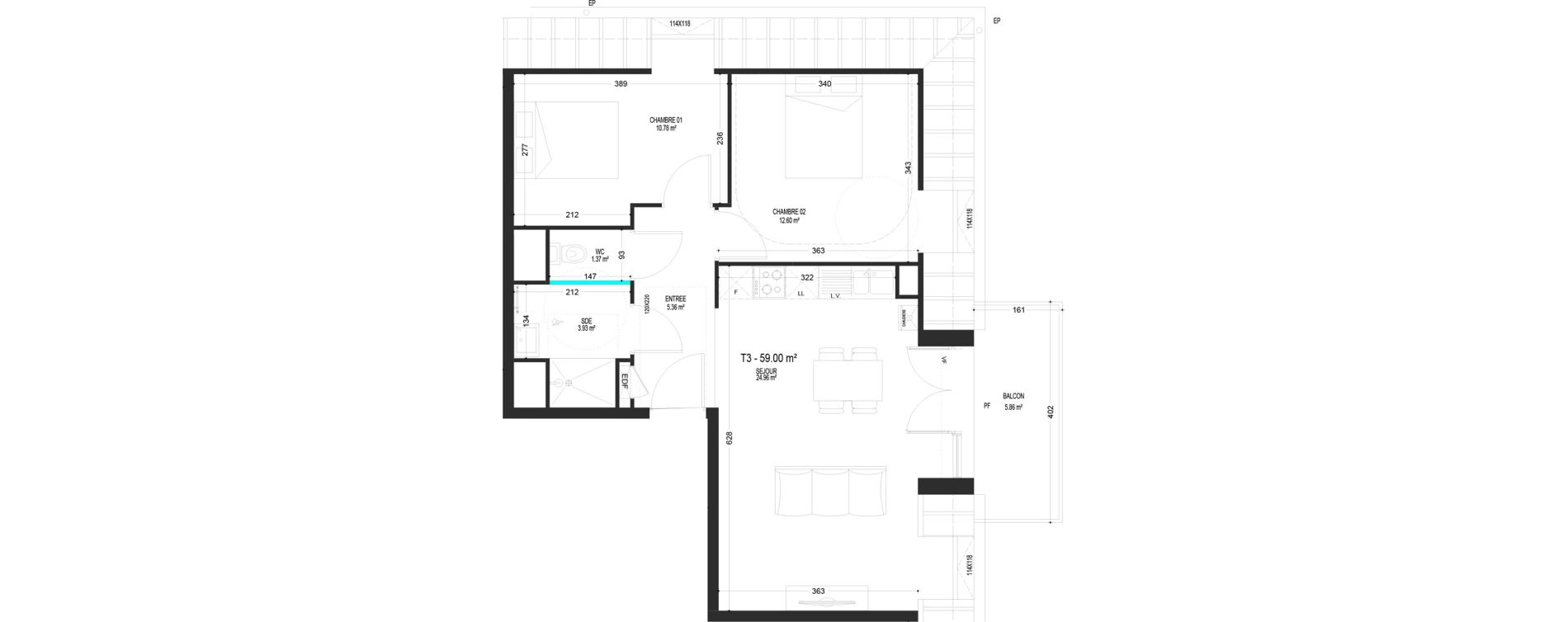 Appartement T3 de 59,00 m2 &agrave; Pont-De-Metz Centre