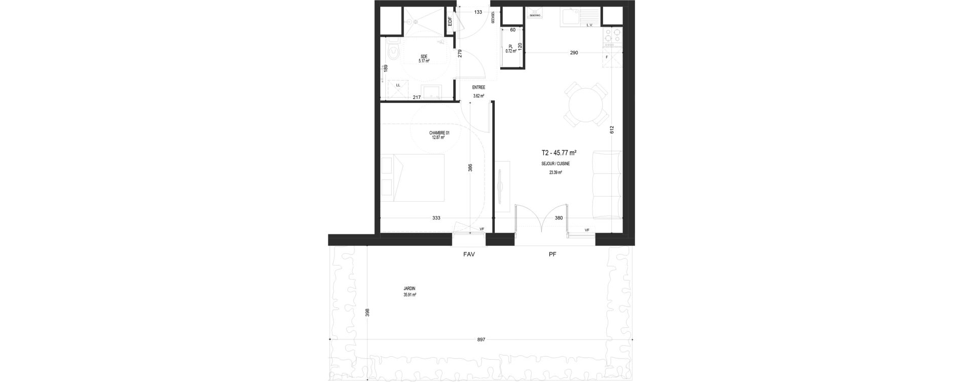 Appartement T2 de 45,77 m2 &agrave; Pont-De-Metz Centre