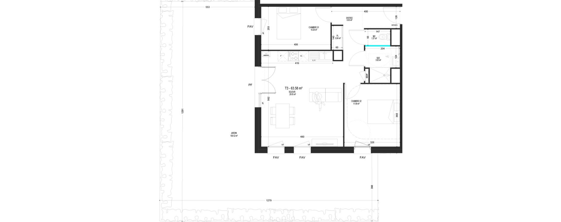 Appartement T3 de 63,58 m2 &agrave; Pont-De-Metz Centre