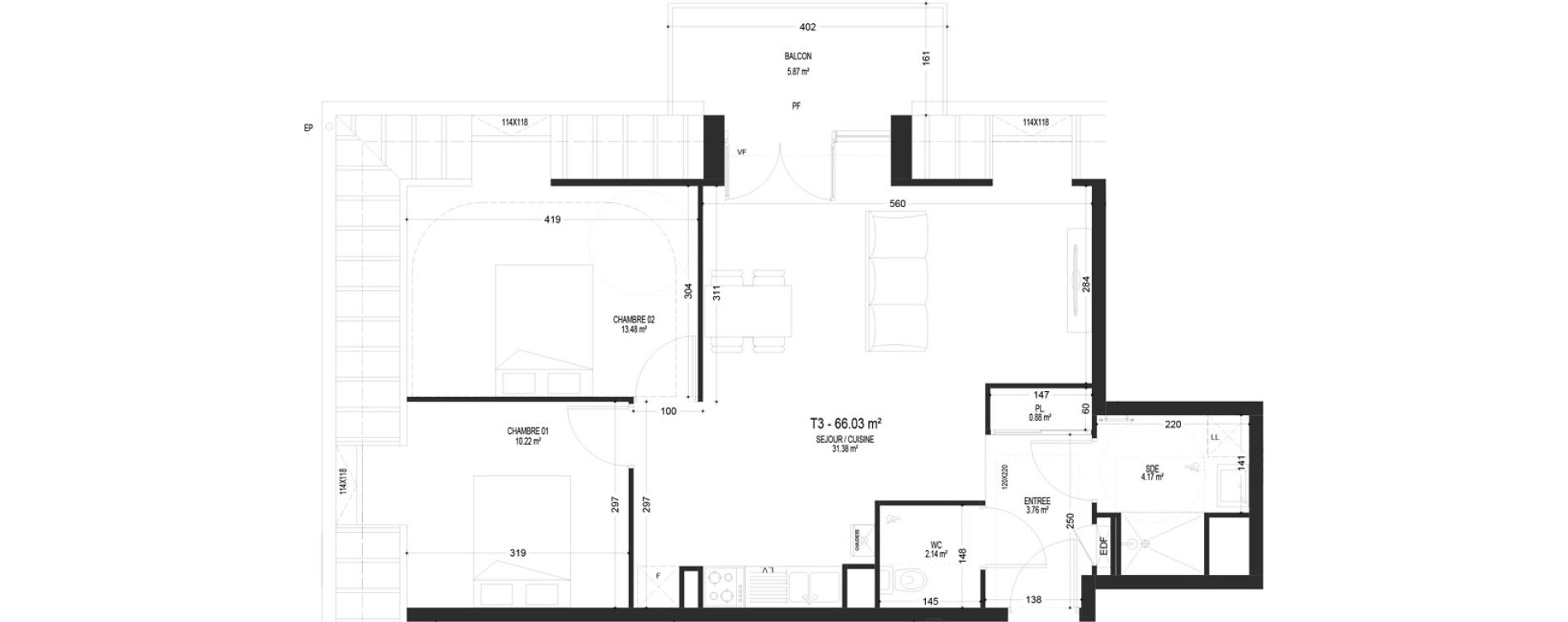 Appartement T3 de 66,03 m2 &agrave; Pont-De-Metz Centre