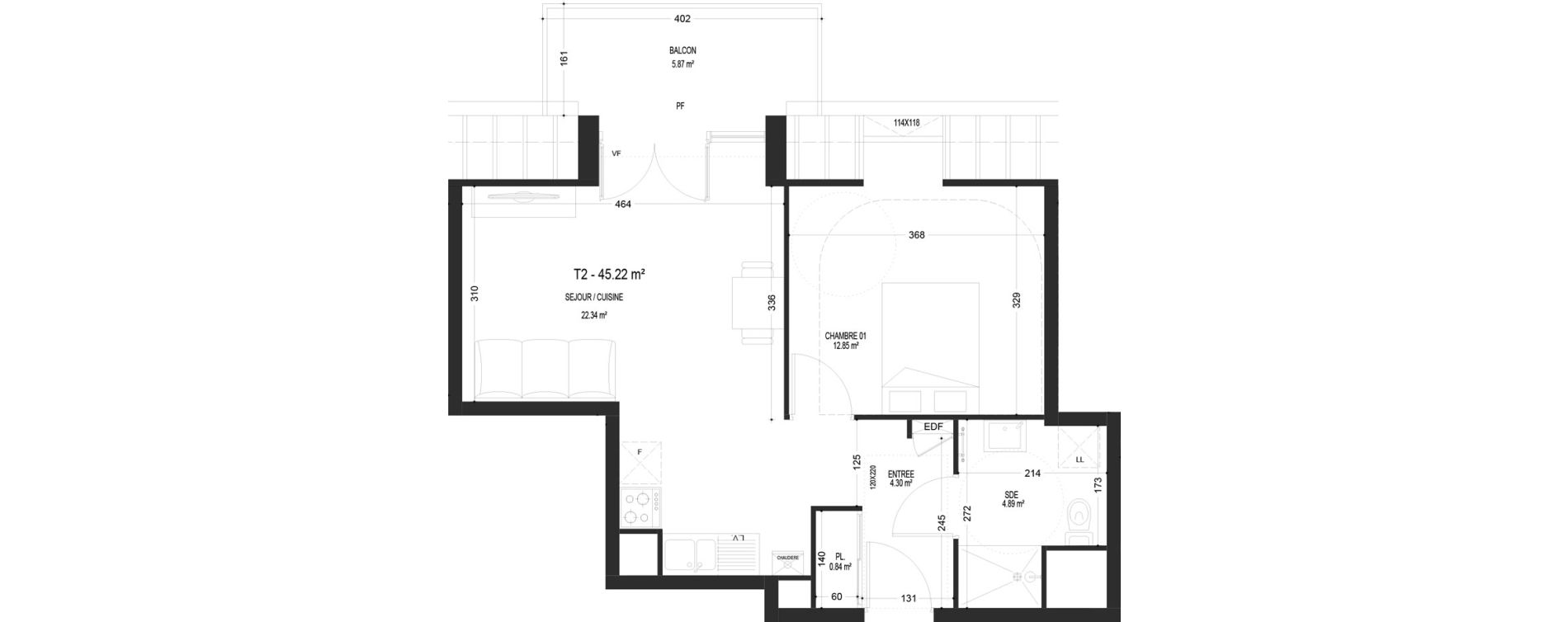 Appartement T2 de 45,22 m2 &agrave; Pont-De-Metz Centre