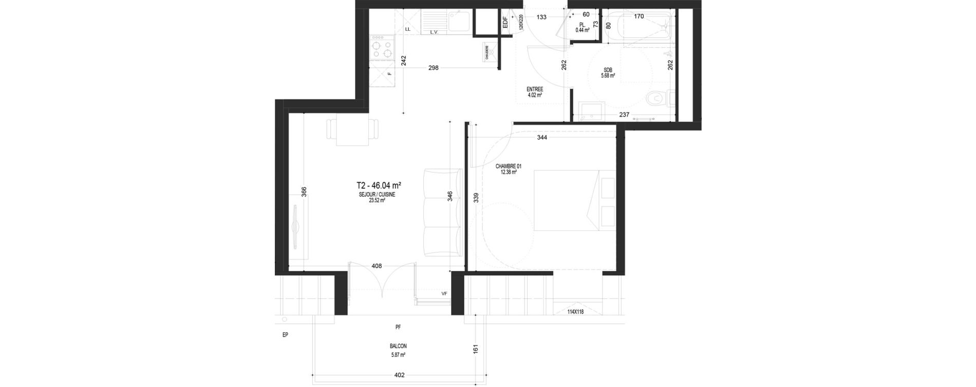 Appartement T2 de 46,04 m2 &agrave; Pont-De-Metz Centre