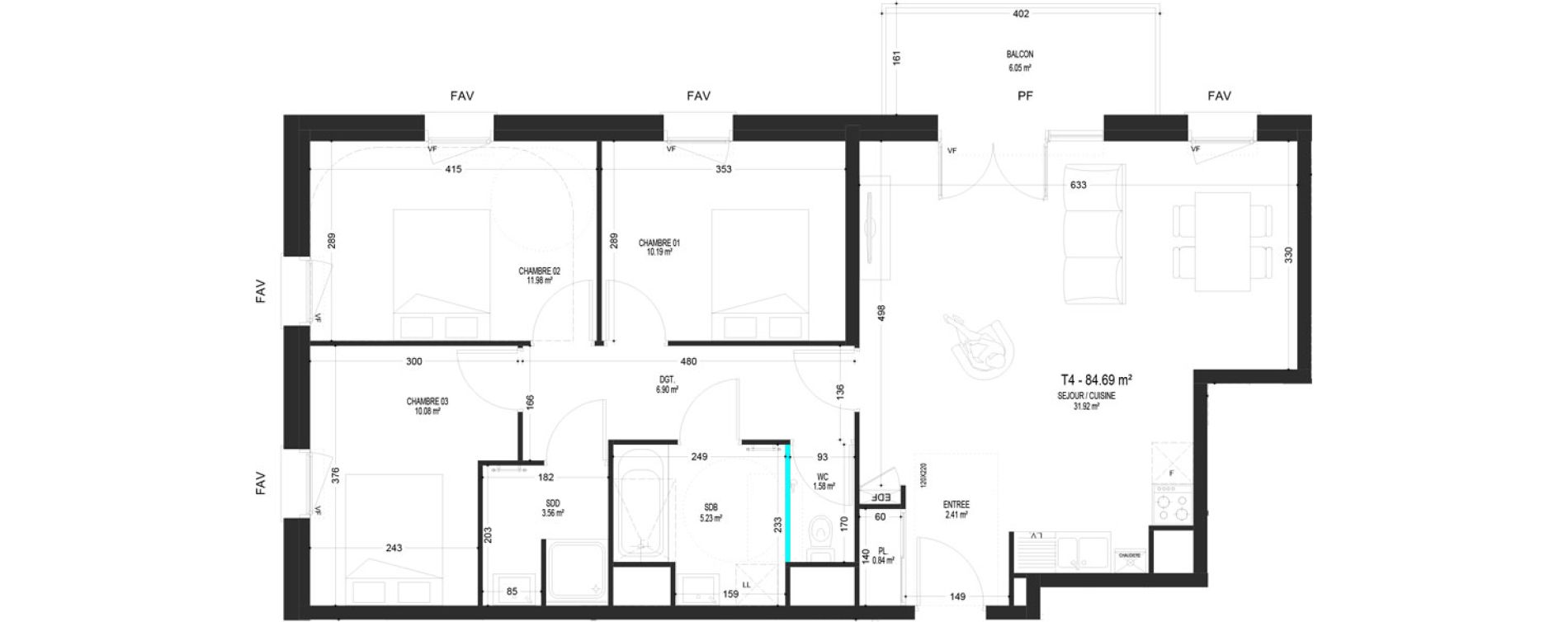 Appartement T4 de 84,69 m2 &agrave; Pont-De-Metz Centre