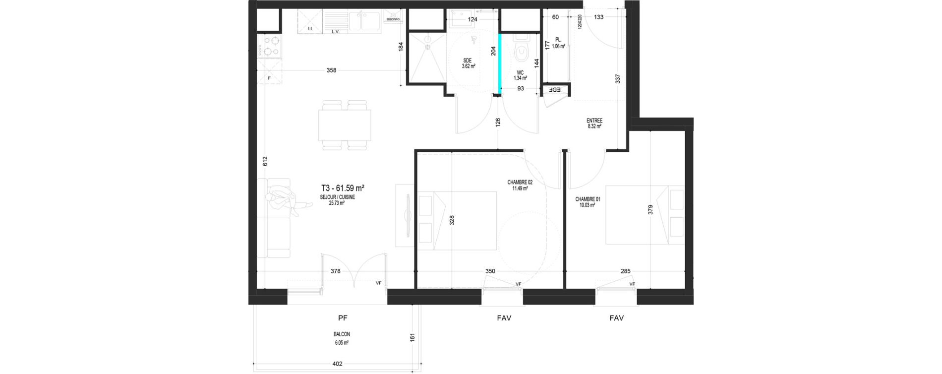 Appartement T3 de 61,59 m2 &agrave; Pont-De-Metz Centre