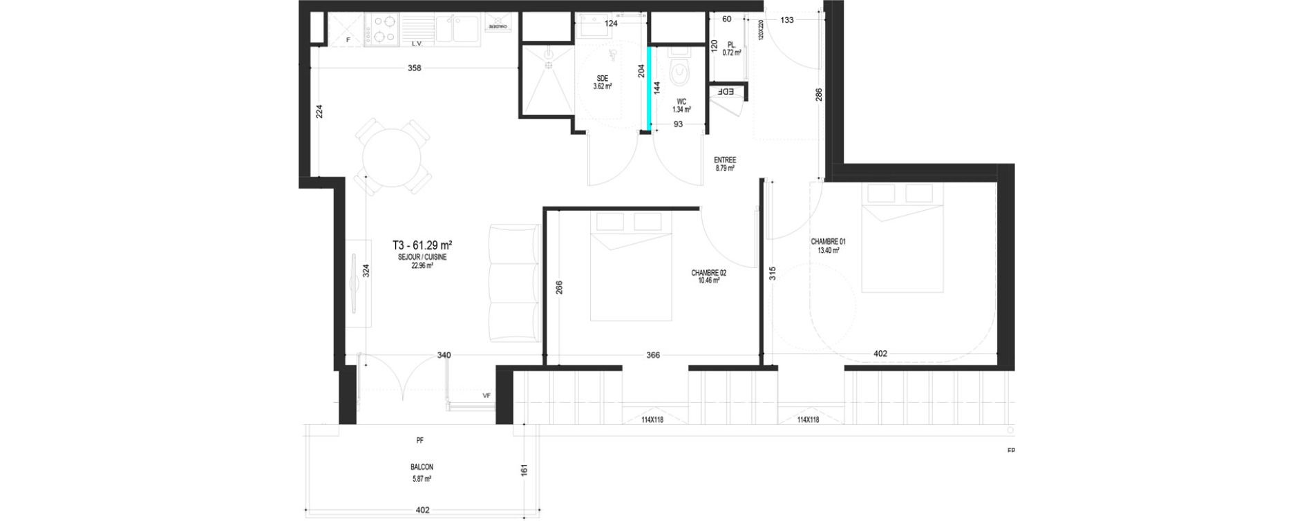 Appartement T3 de 61,29 m2 &agrave; Pont-De-Metz Centre