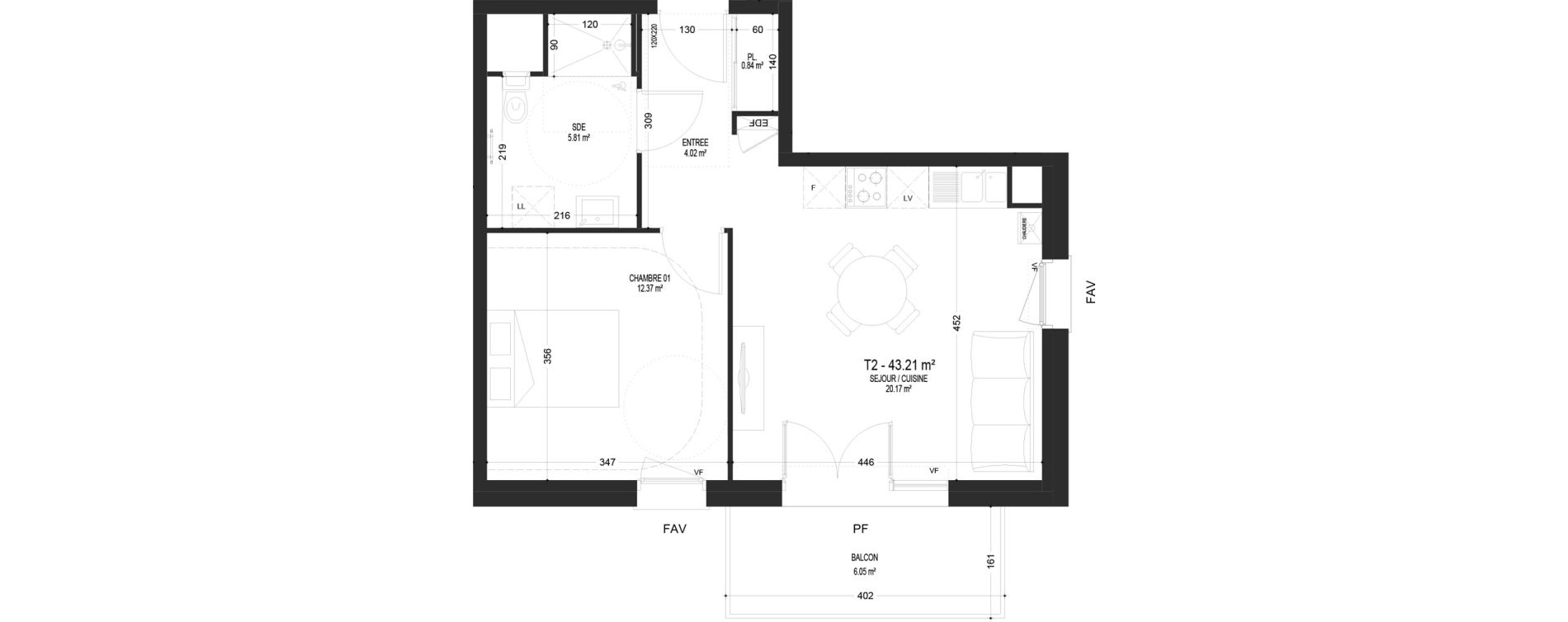 Appartement T2 de 43,21 m2 &agrave; Pont-De-Metz Centre