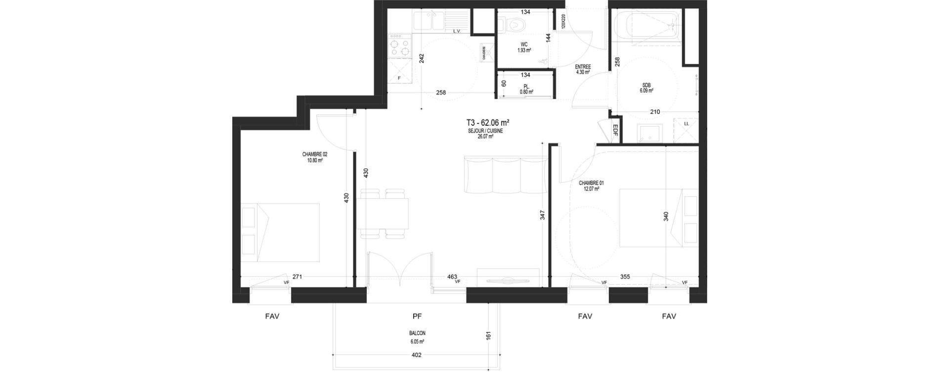 Appartement T3 de 62,06 m2 &agrave; Pont-De-Metz Centre