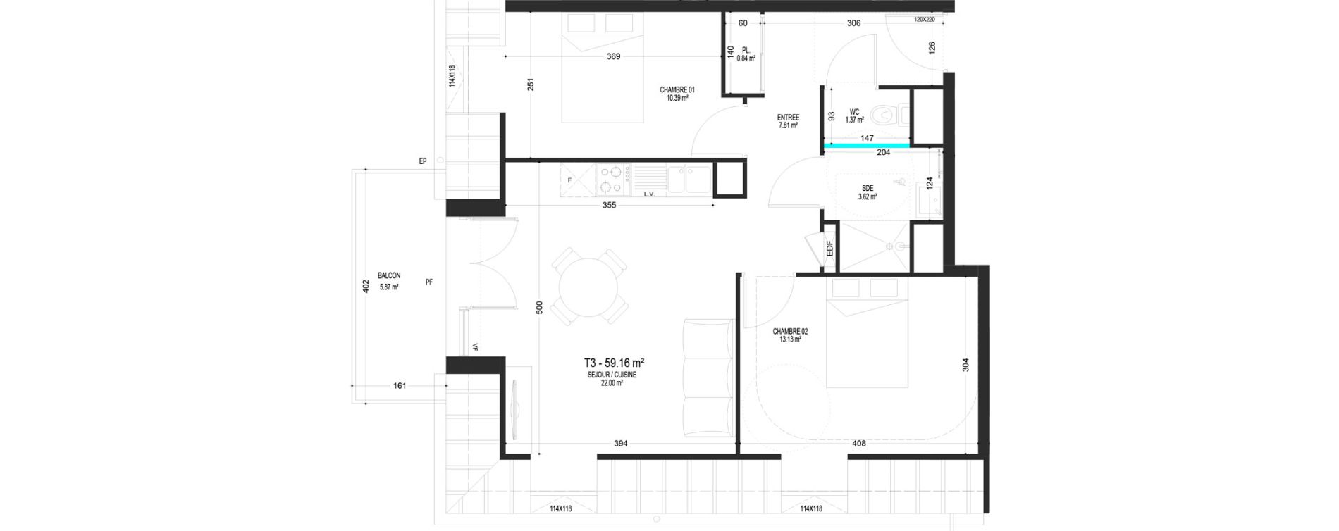 Appartement T3 de 59,16 m2 &agrave; Pont-De-Metz Centre