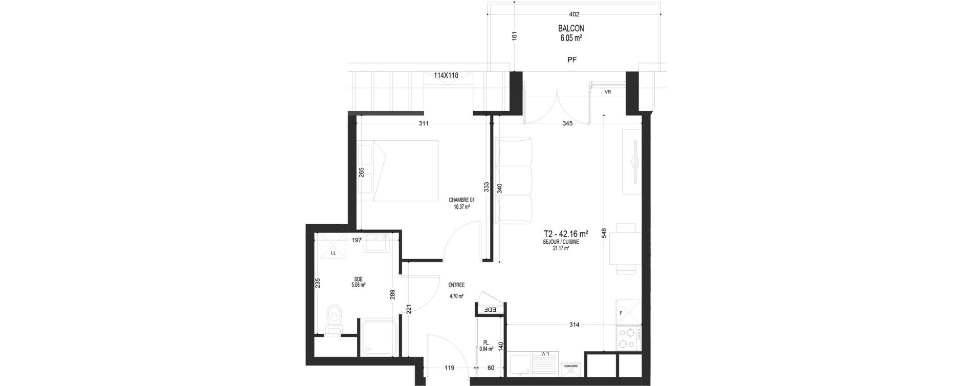 Appartement T2 de 42,16 m2 &agrave; Pont-De-Metz Centre