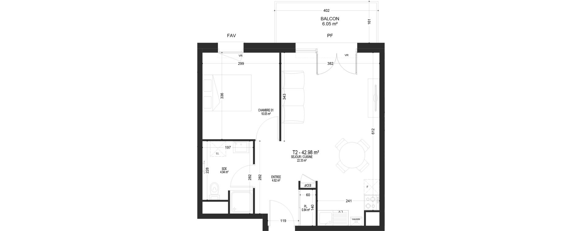 Appartement T2 de 42,98 m2 &agrave; Pont-De-Metz Centre