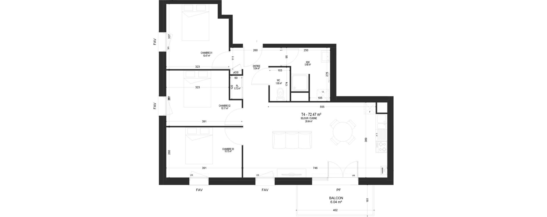 Appartement T4 de 72,47 m2 &agrave; Pont-De-Metz Centre