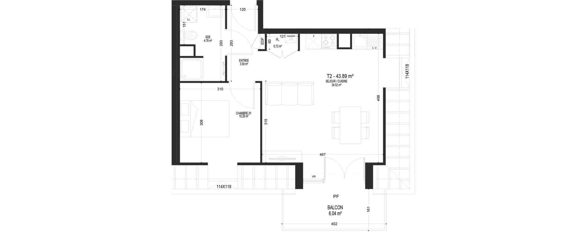 Appartement T2 de 43,89 m2 &agrave; Pont-De-Metz Centre