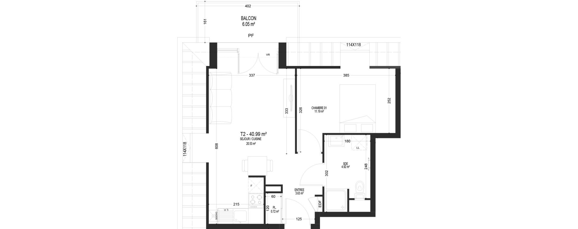 Appartement T2 de 40,99 m2 &agrave; Pont-De-Metz Centre