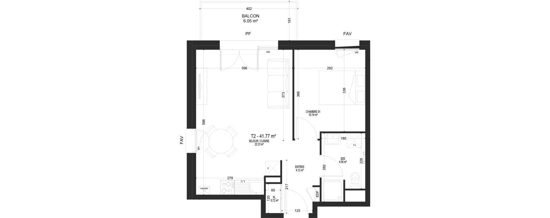 Appartement T2 de 41,77 m2 &agrave; Pont-De-Metz Centre