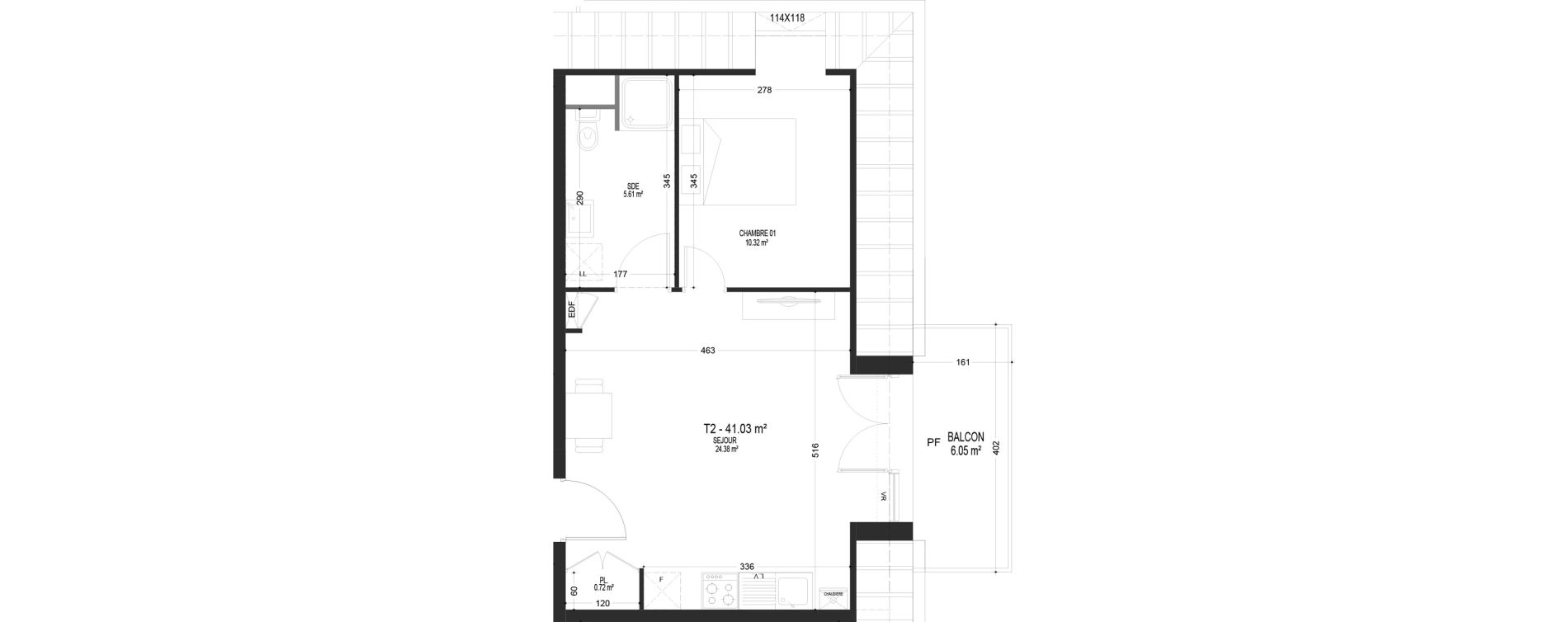 Appartement T2 de 41,03 m2 &agrave; Pont-De-Metz Centre