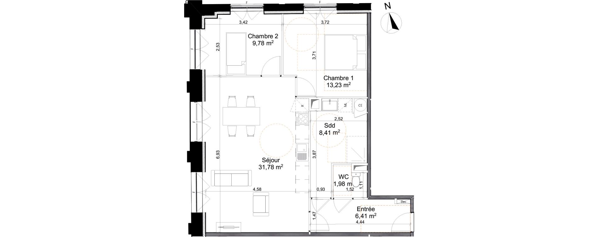 Appartement T3 de 71,59 m2 &agrave; Saleux Centre