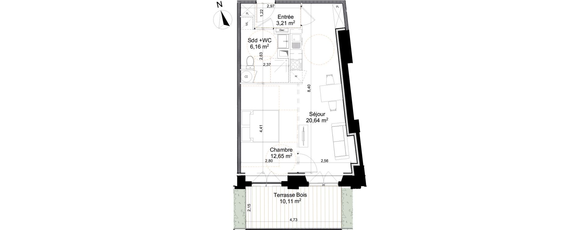 Appartement T2 de 42,66 m2 &agrave; Saleux Centre